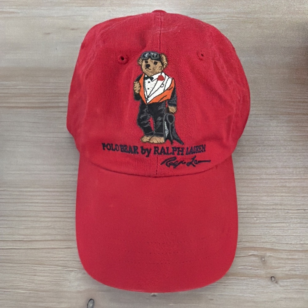 Polo Ralph Lauren Polo Bear Twill Ball Cap Red Tuxedo Bear Scuba Adjustable Hat